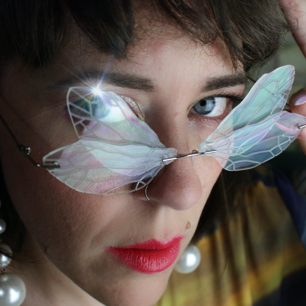 Y2K CLEAR BUTTERFLY INSECT WING RIMLESS GLASSES